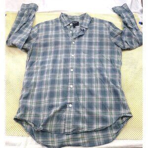 Bonobos Stretch Slim Fit Plaid Button Down Shirt Large Soft Blue Green Hues